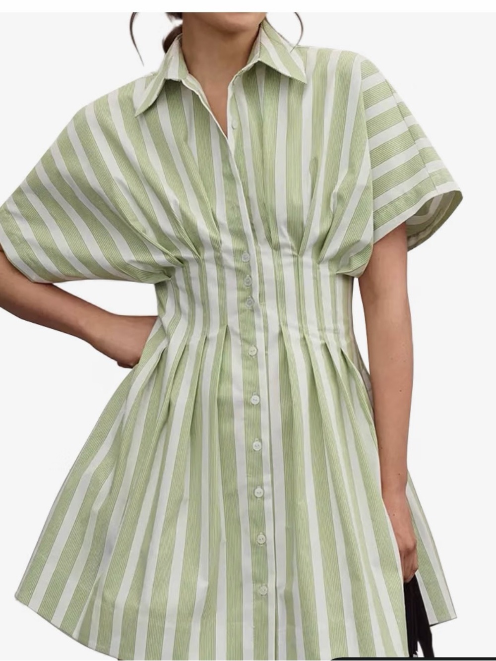 Button Front Pleated Shirt Dress